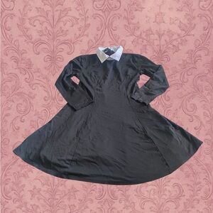 Black Goth Alternative Long Sleeve Dress with White Collar